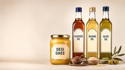 Ghee and edible oils assortment